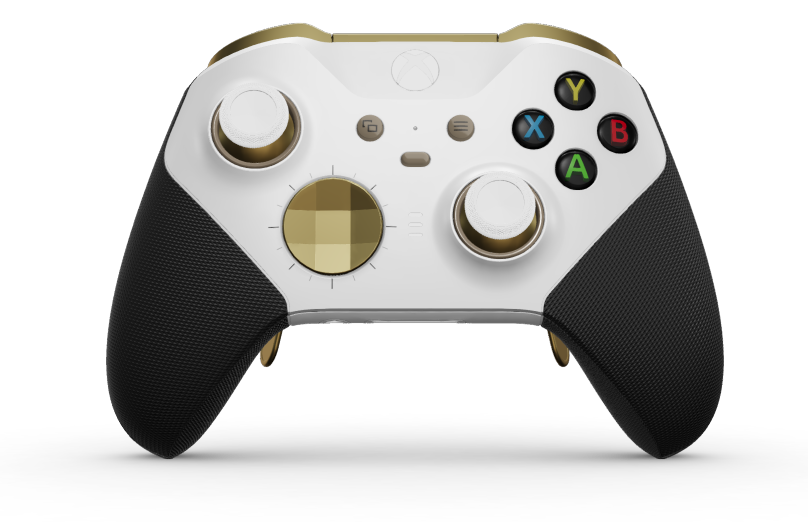 Xbox Elite Wireless Controller Series 2 - Core - Corps: Robot White + poignées caoutchoutées, BMD: À facettes, Hero Gold (métal), Arrière: Robot White + poignées caoutchoutées