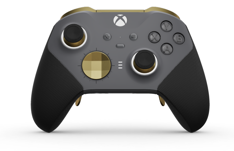 Xbox Elite Wireless Controller Series 2 - Core - Corps: Storm Gray + poignées caoutchoutées, BMD: À facettes, Hero Gold (métal), Arrière: Storm Gray + poignées caoutchoutées