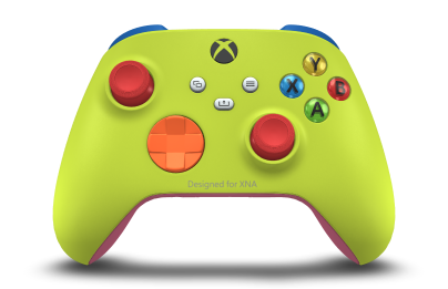 Xbox ワイヤレス コントローラー - Body: Electric Volt, D-Pads: Zest Orange, Thumbsticks: Pulse Red
