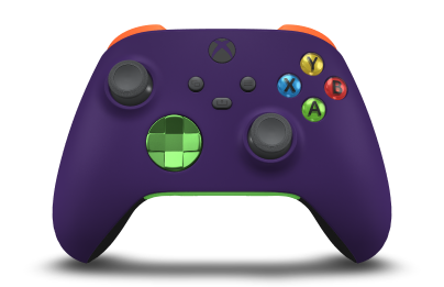 Xbox 無線控制器 - Corpo: Roxo Astral, Botões Direcionais: Verde Veloz (Metálico), Manípulos Analógicos: Storm Grey