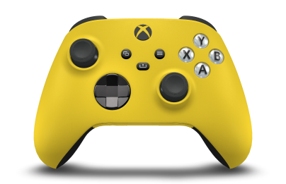 Xbox 無線控制器 - Corpo: Amarelo relâmpago, Botões Direcionais: Preto Abismo (Metálico), Manípulos Analógicos: Preto Carbono