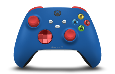 Controller with Shock Blue body, Oxide Red (Metallic) D-pad, and Pulse Red thumbsticks - front view