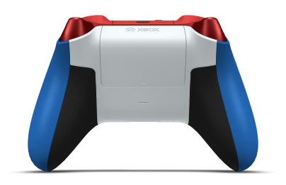Controller with Shock Blue body, Oxide Red (Metallic) D-pad, and Pulse Red thumbsticks - back view