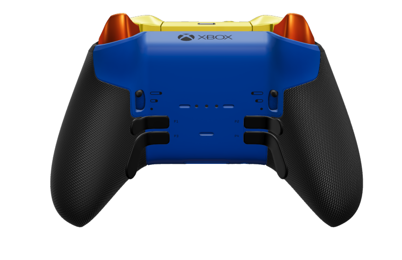 Xbox Elite Wireless Controller Series 2 - Core - Text: Astral Purple + gummierte Griffe, D-Pad: Facettiert, Bright Silver (Metall), Zurück: Shock Blue + gummierte Griffe
