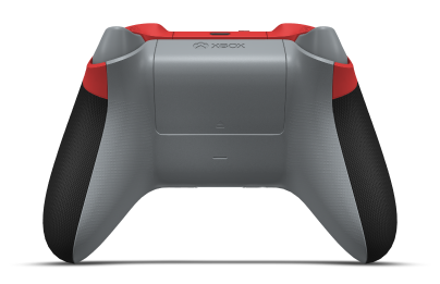 Controller with Pulse Red body, Abyss Black (Metallic) D-pad, and Carbon Black thumbsticks - back view