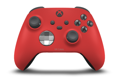 Controller with Pulse Red body, Bright Silver (Metallic) D-pad, and Storm Grey thumbsticks - front view