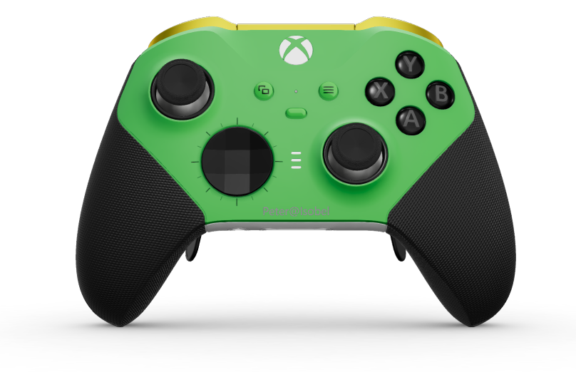 Xbox Elite Wireless Controller Series 2 - Core - Text: Velocity Green + gummierte Griffe, D-Pad: Facettiert, Carbon Black (Metall), Zurück: Robot White + gummierte Griffe