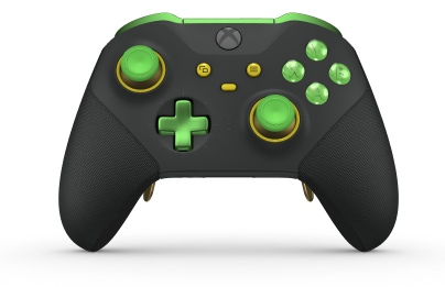 Xbox Elite ワイヤレスコントローラー シリーズ 2 - Core - Behuizing voorzijde: Carbonzwart + rubberen handvatten, D-pad: Cross, Velocity Green (Metal), Behuizing achterzijde: Carbonzwart + rubberen handvatten
