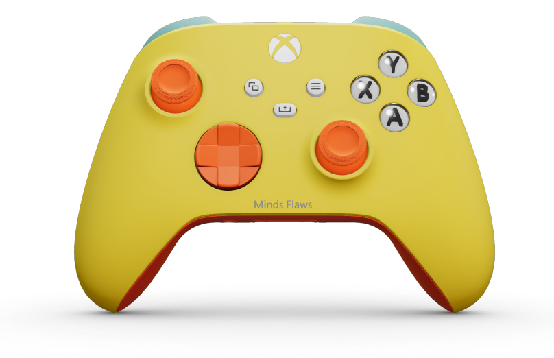 Xbox 無線控制器 - Hoofdtekst: Bliksemgeel, D-Pads: Zest-oranje, Duimsticks: Zest-oranje