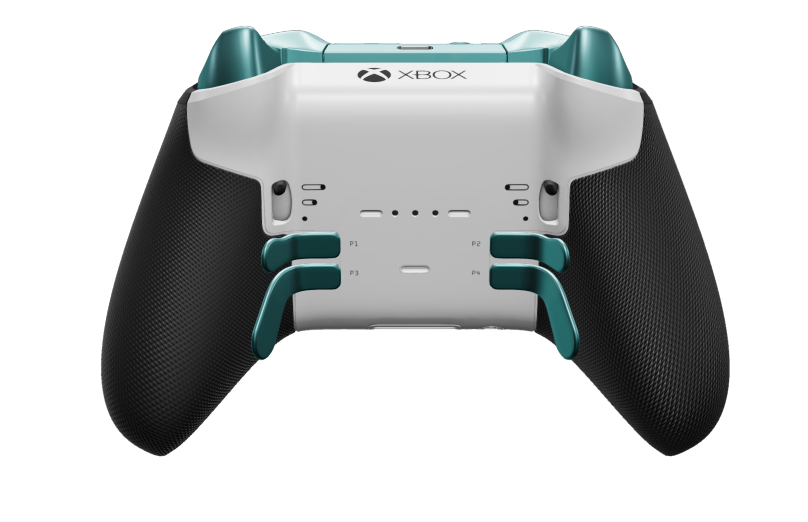 Xbox Elite Wireless Controller Series 2 - Core - Framsida: Robot White + gummerat grepp, Styrknapp: Facetterad, Glacier Blue (metall), Baksida: Robot White + gummerat grepp