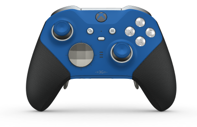 Xbox Elite Wireless Controller Series 2 - Core - Body: Shock Blue + Rubberized Grips, D-pad: Facet, Bright Silver (Metal), Back: Shock Blue + Rubberized Grips