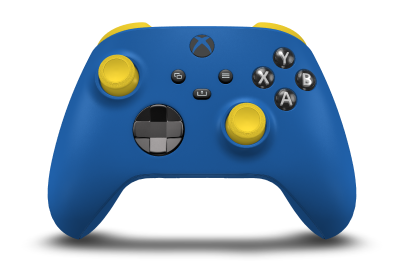 Controller with Shock Blue body, Carbon Black (Metallic) D-pad, and Lighting Yellow thumbsticks - front view