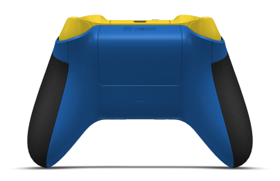 Controller with Shock Blue body, Carbon Black (Metallic) D-pad, and Lighting Yellow thumbsticks - back view