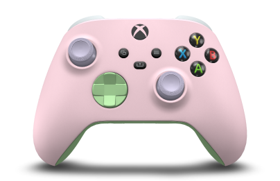Controller with Soft Pink body, Soft Green D-pad, and Soft Purple thumbsticks - front view