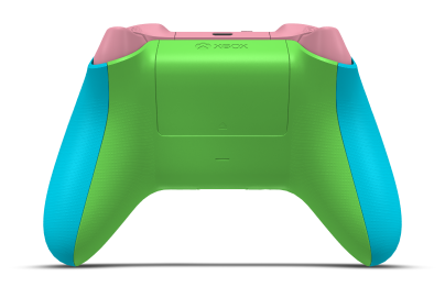 Controller with Dragonfly Blue body, Velocity Green D-pad, and Velocity Green thumbsticks - back view