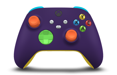 Mando inalámbrico Xbox - Hoofdtekst: Astral Purple, D-Pads: Velocity Green, Duimsticks: Zest-oranje