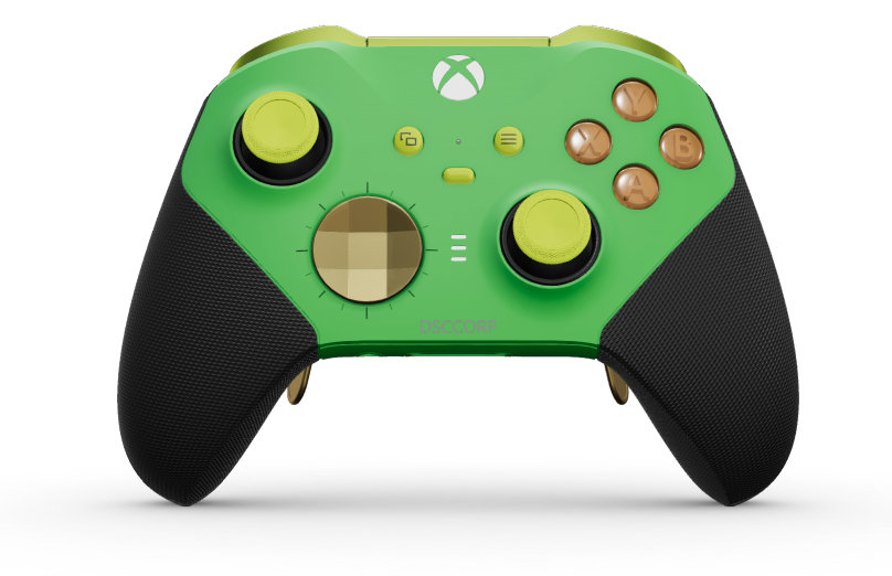 Xbox Elite Wireless Controller Series 2 - Core - Body: Velocity Green + Rubberised Grips, D-pad: Faceted, Hero Gold (Metal), Back: Velocity Green + Rubberised Grips