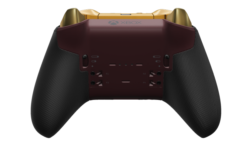 Xbox Elite Wireless Controller Series 2 - Core - Behuizing voorzijde: Granaatrood + rubberen handvatten, D-pad: Facet, Hero Gold (metaal), Behuizing achterzijde: Granaatrood + rubberen handvatten