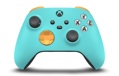 Xbox Wireless Controller - Corpo: Azul Glaciar, Botões Direcionais: Laranja suave, Manípulos Analógicos: Cinzento Tempestade