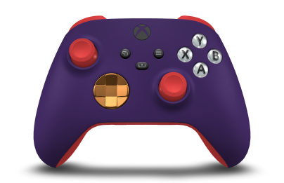 Controller with Astral Purple body, Soft Orange (Metallic) D-pad, and Pulse Red thumbsticks - front view