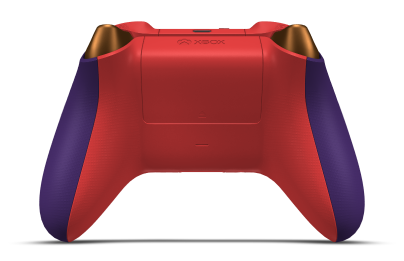 Controller with Astral Purple body, Soft Orange (Metallic) D-pad, and Pulse Red thumbsticks - back view