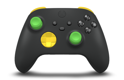 Xbox Wireless Controller - Corpo: Preto Carbono, Botões Direcionais: Amarelo relâmpago, Manípulos Analógicos: Verde Veloz