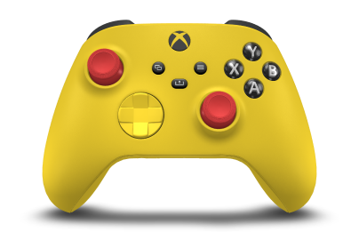Controller with Lighting Yellow body, Lighting Yellow D-pad, and Pulse Red thumbsticks - front view