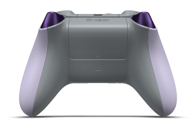 Controller with Soft Purple body, Ash Gray (Metallic) D-pad, and Astral Purple thumbsticks - back view