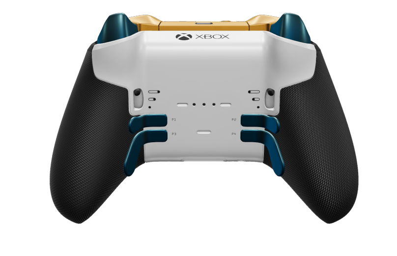 Xbox Elite Wireless Controller Series 2 - Core - Behuizing voorzijde: Robotwit + rubberen handvatten, D-pad: Kruis, mineraalblauw (metallic), Behuizing achterzijde: Robotwit + rubberen handvatten