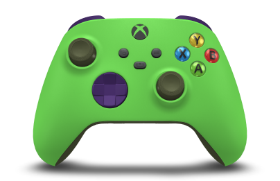 Controller with Velocity Green body, Astral Purple D-pad, and Nocturnal Green thumbsticks - front view