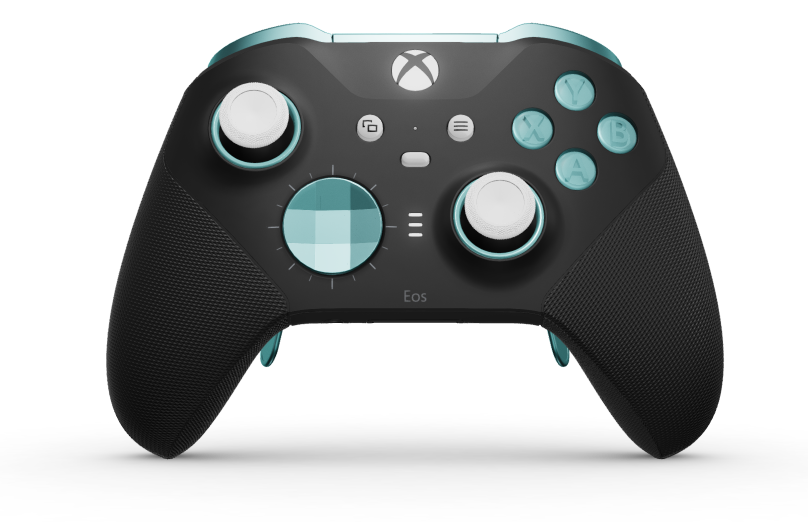 Xbox Elite Wireless Controller Series 2 - Core - Behuizing voorzijde: Carbonzwart + rubberen handvatten, D-pad: Facet, Glacier Blue (Metal), Behuizing achterzijde: Carbonzwart + rubberen handvatten