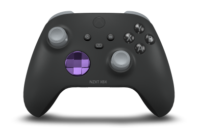 Controller with Carbon Black body, Astral Purple (Metallic) D-pad, and Ash Grey thumbsticks - front view