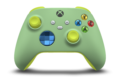 Xbox Wireless Controller - Hoofdtekst: Zachtgroen, D-Pads: Fotonblauw (metallic), Duimsticks: Elektrische volt