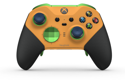 Xbox Elite Wireless Controller Series 2 - Core - Behuizing voorzijde: Zacht oranje + rubberen handvatten, D-pad: Facet, Velocity Green (Metal), Behuizing achterzijde: Zacht oranje + rubberen handvatten