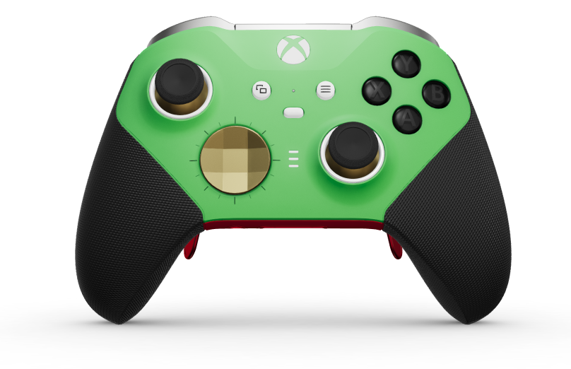 Xbox Elite Wireless Controller Series 2 - Core - Behuizing voorzijde: Velocity-groen + rubberen handvatten, D-pad: Gefacetteerd, heldengoud (metaal), Behuizing achterzijde: Pulsrood + rubberen handvatten