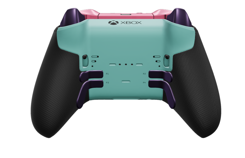 Xbox Elite Wireless Controller Series 2 - Core - Test: Nocturnal Green zöld + gumírozott markolatok, l-választó: Fazettás, Astral Purple (fém), Hátoldal: Glacier Blue kék + gumírozott markolatok