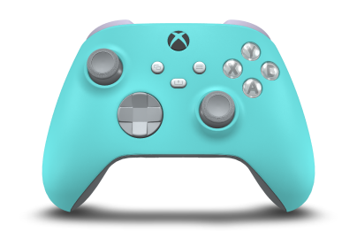 Controller with Glacier Blue body, Ash Grey D-pad, and Ash Grey thumbsticks - front view