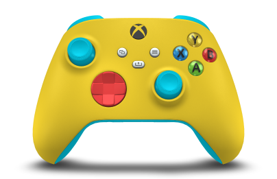 Xbox 무선 컨트롤러 - Body: Lighting Yellow, D-Pads: Pulse Red, Thumbsticks: Dragonfly Blue