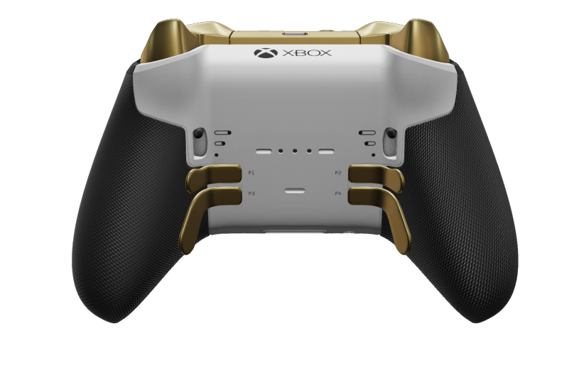 Xbox Elite Wireless Controller Series 2 - Core - Body: Robot White + Rubberized Grips, D-pad: Cross, Hero Gold (Metal), Back: Robot White + Rubberized Grips