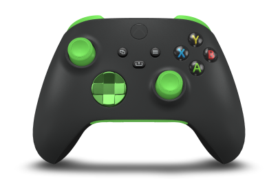 Controller with Carbon Black body, Velocity Green (Metallic) D-pad, and Velocity Green thumbsticks - front view