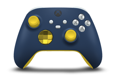 Controller with Midnight Blue body, Lightning Yellow (Metallic) D-pad, and Lighting Yellow thumbsticks - front view