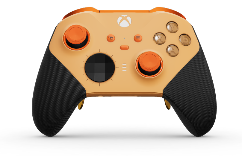Xbox Elite Wireless Controller Series 2 - Core - Corps: Soft Orange + poignées caoutchoutées, BMD: À facettes, Carbon Black (métal), Arrière: Soft Orange + poignées caoutchoutées