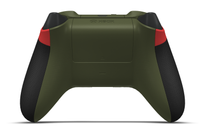 Controller with Pulse Red body, Nocturnal Green D-pad, and Carbon Black thumbsticks - back view