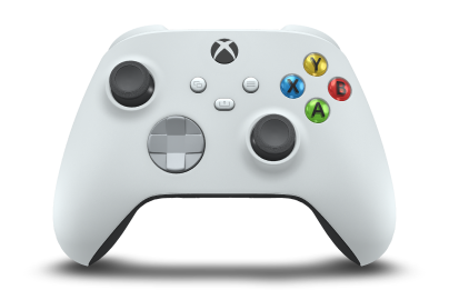 Controller with Robot White body, Ash Grey D-pad, and Storm Grey thumbsticks - front view