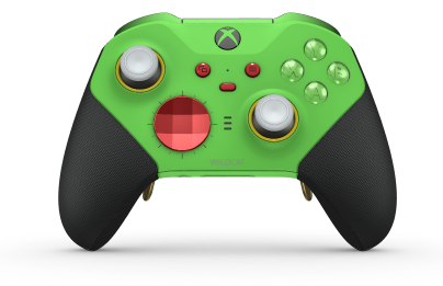 Xbox Elite Wireless Controller Series 2 - Core - Framsida: Velocity Green + gummerat grepp, Styrknapp: Facett, Pulse Red (Metall), Baksida: Velocity Green + gummerat grepp