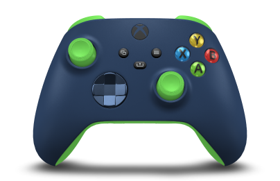 Controller with Midnight Blue body, Midnight Blue (Metallic) D-pad, and Velocity Green thumbsticks - front view