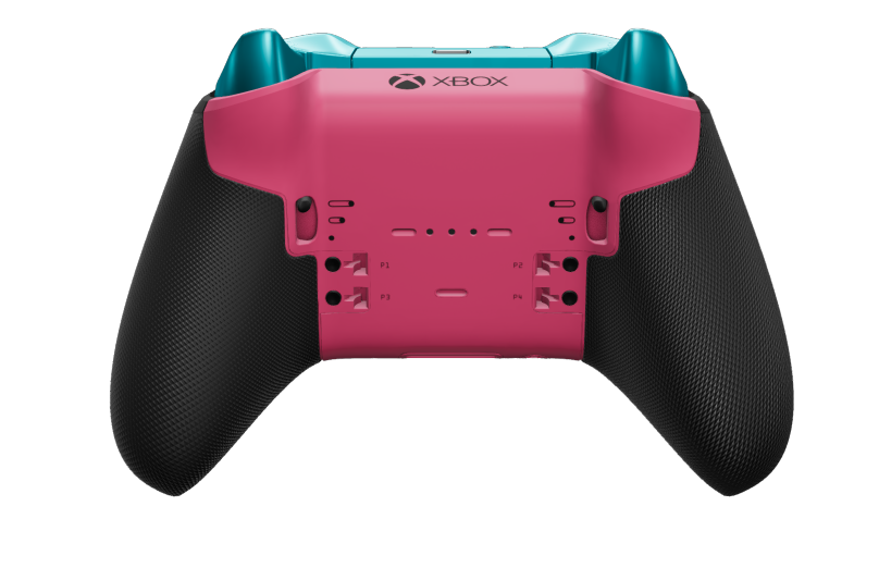 Xbox Elite Wireless Controller Series 2 – Core - Corps: Deep Pink + poignées caoutchoutées, BMD: À facettes, Mineral Blue (métal), Arrière: Deep Pink + poignées caoutchoutées