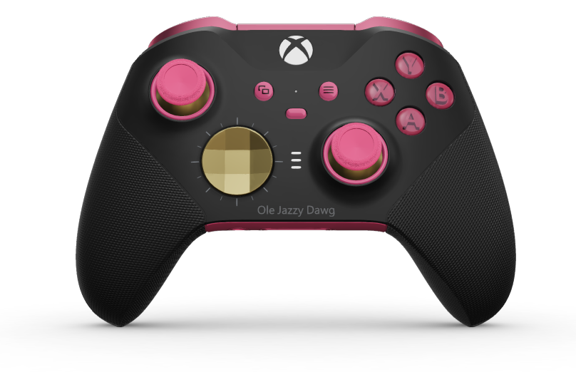 Xbox Elite Wireless Controller Series 2 - Core - Body: Carbon Black + Rubberised Grips, D-pad: Faceted, Hero Gold (Metal), Back: Deep Pink + Rubberised Grips