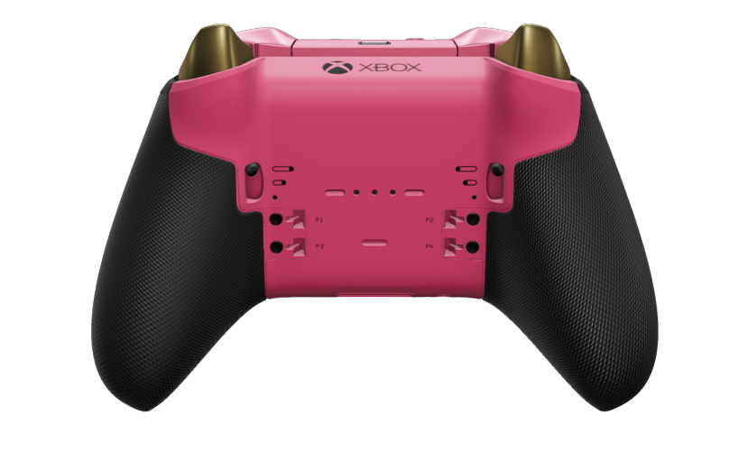 Xbox Elite Wireless Controller Series 2 - Core - Body: Carbon Black + Rubberised Grips, D-pad: Faceted, Hero Gold (Metal), Back: Deep Pink + Rubberised Grips
