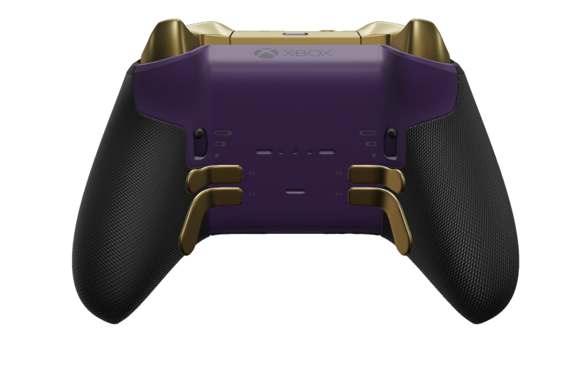 Xbox Elite Wireless Controller Series 2 – Core - Vorderseite: Astral Purple + gummierte Griffe, D-Pad: Facettiert, Hero Gold (Metall), Rückseite: Astral Purple + gummierte Griffe